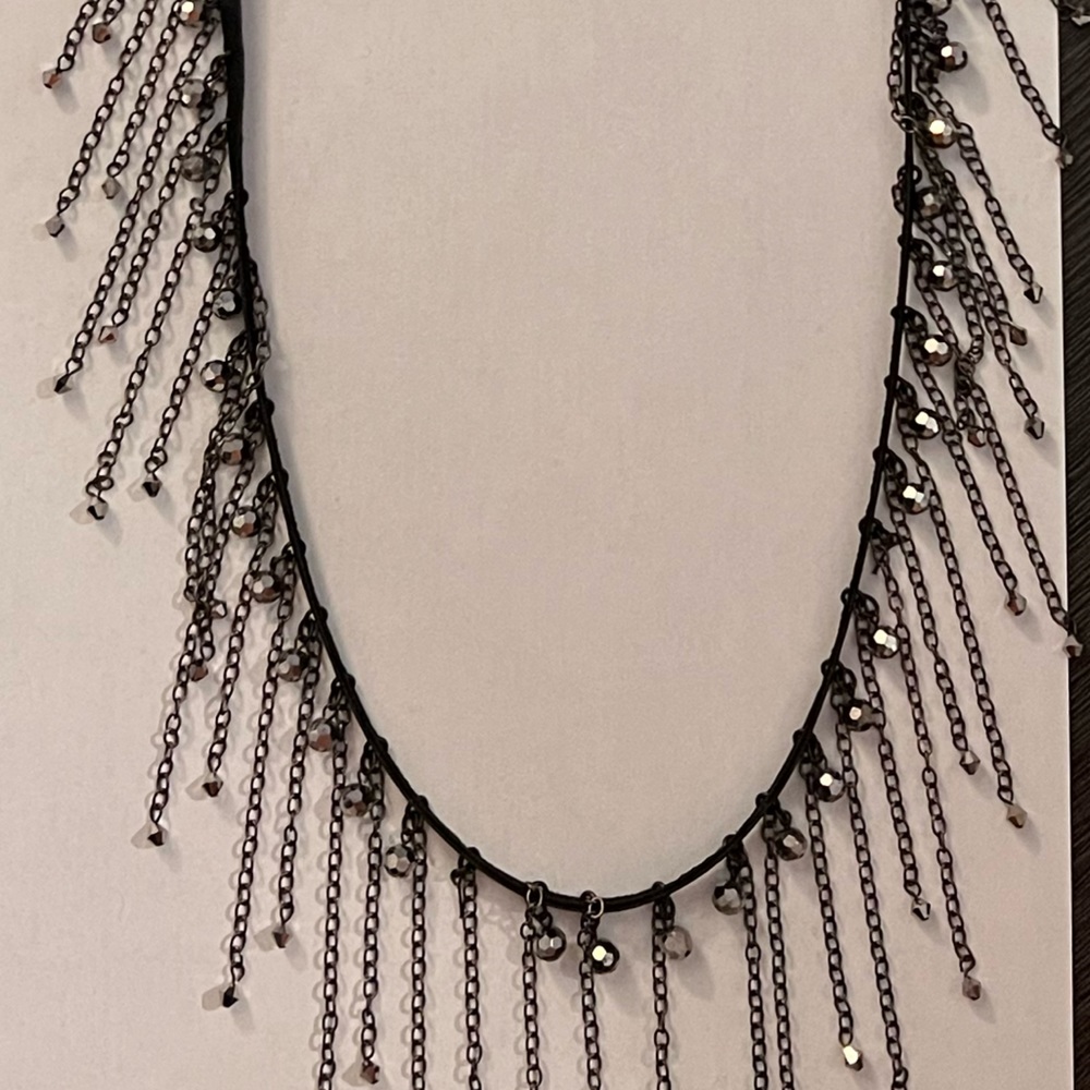 Leather necklace with beading and bead/chain accents
